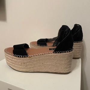 Like New Aqua Black Suede Espadrille Platform Wedges - 5.5